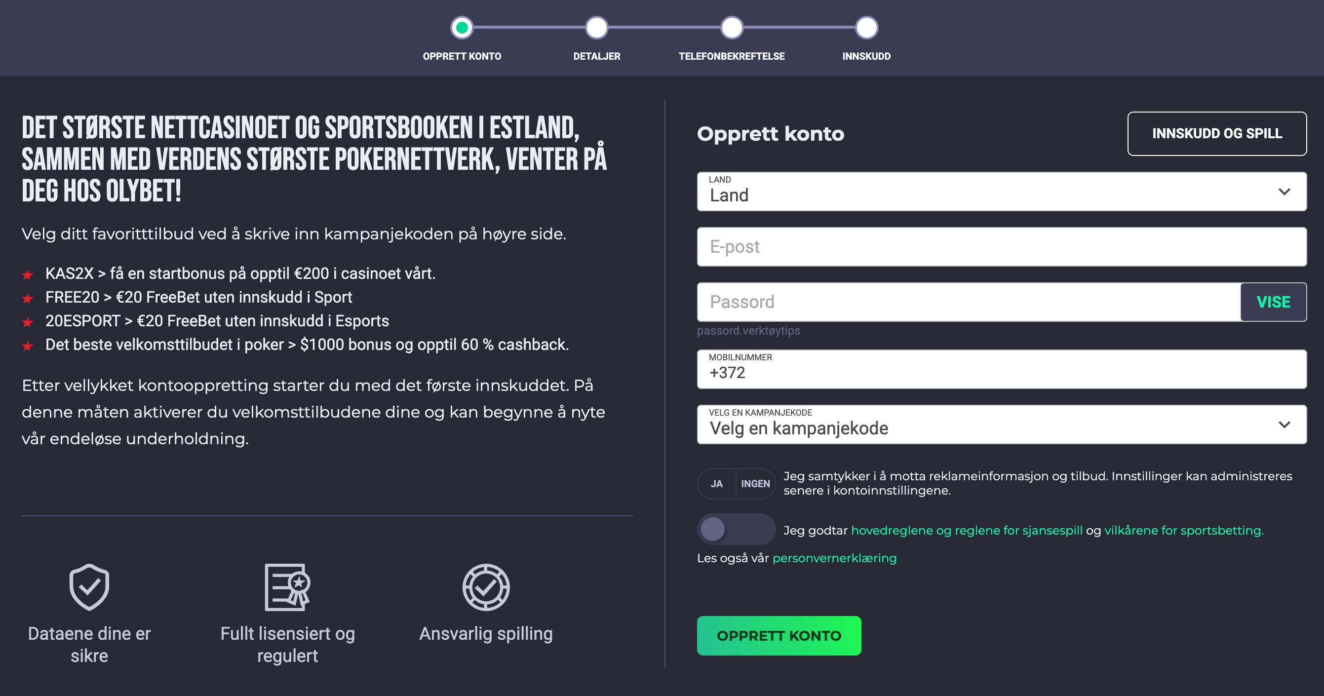 Olybet registrering